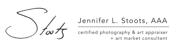 Stoots logo. Jennifer L. Stoots, AAA, accredited fine art appraiser certified in photography