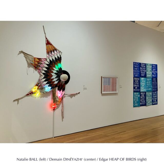 I feel exceptionally fortunate that I had opportunity to visit this exhibition.
Indigenous Identities: Here, Now & Always
on display through December 21, 2025
at the Zimmerli Art Museum at Rutgers University in New Brunswick, NJ

“This exhibition, curated by the renowned artist Jaune Quick-to-See Smith (Citizen of the Confederated Salish and Kootenai Nation), provides a provocative survey of contemporary Native American art across media. A prolific curator, Quick-to-See Smith has curated over 30 shows, including The Land Carries Our Ancestors: Contemporary Art by Native Americans at the National Gallery of Art in Washington D.C (2023). Indigenous Identities features 97 living artists that represent over 74 Indigenous nations and communities from across North America and includes painting, works on paper, photography, ceramics, beadwork, weaving, sculpture, installation, and video.  
“Featuring 103 works made within the last fifty years by both well-established artists and recent MFA graduates, the exhibition crosses several generations and examines themes with historic and continuing relevance to Indigenous communities in the United States including stolen lands, genocide, lost languages and cultures, and invisibility. A celebration of Indigenous survivance, resistance, and community, the exhibition provides a provocative and visually stunning view of contemporary art. […]”
Zimmerli Art Museum: https://zimmerli.rutgers.edu/art/exhibition/indigenous-identities-here-now-always